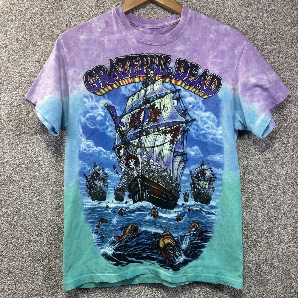 Grateful Dead Shirt Mens Medium Tie Dye Ship Of Fools Liquid Blue Graphic Tee